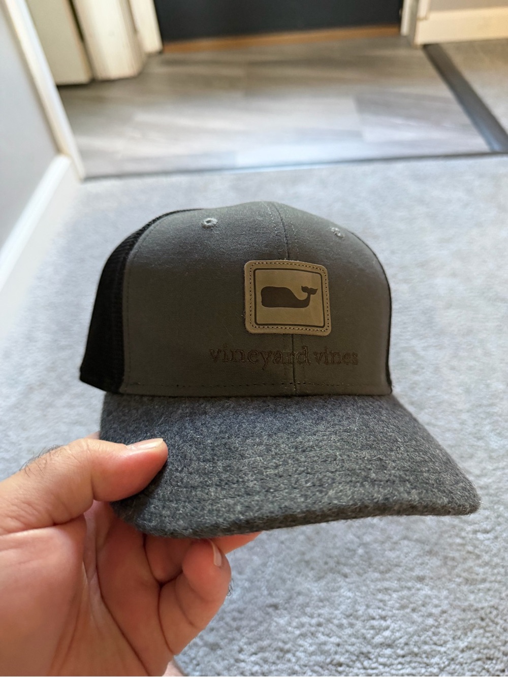 Vineyard Vines Olive Green and Gray Patch Logo Trucker Hat